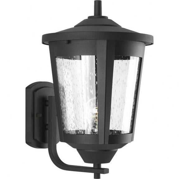 Progress Lighting East Haven 1-Light Outdoor Wall Lantern in Black Porcelain with Seeded Glass Shade