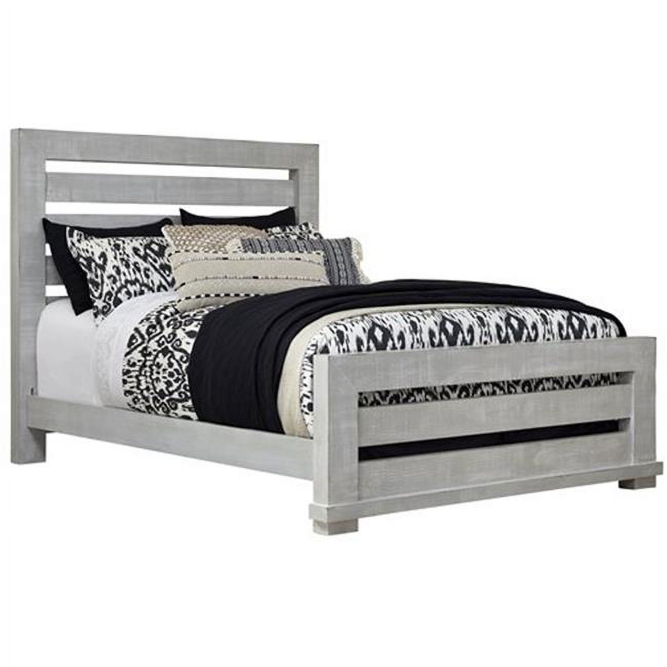 Transitional Chalk Gray King Panel Bed with Pine Frame