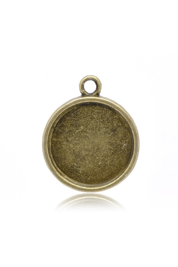 P640 - 10 pcs. Antique Bronze Circle Round Bezel Cabochon Pendant Tags Trays - 20mm Glue Pad Settings