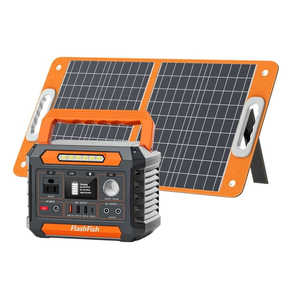 P66A 200W Solar Generator & Foldable Solar Panel - 144.3Wh Portable Power Station with AC/USB/DC Outputs for Camping, Emergency, and Outdoor Travel