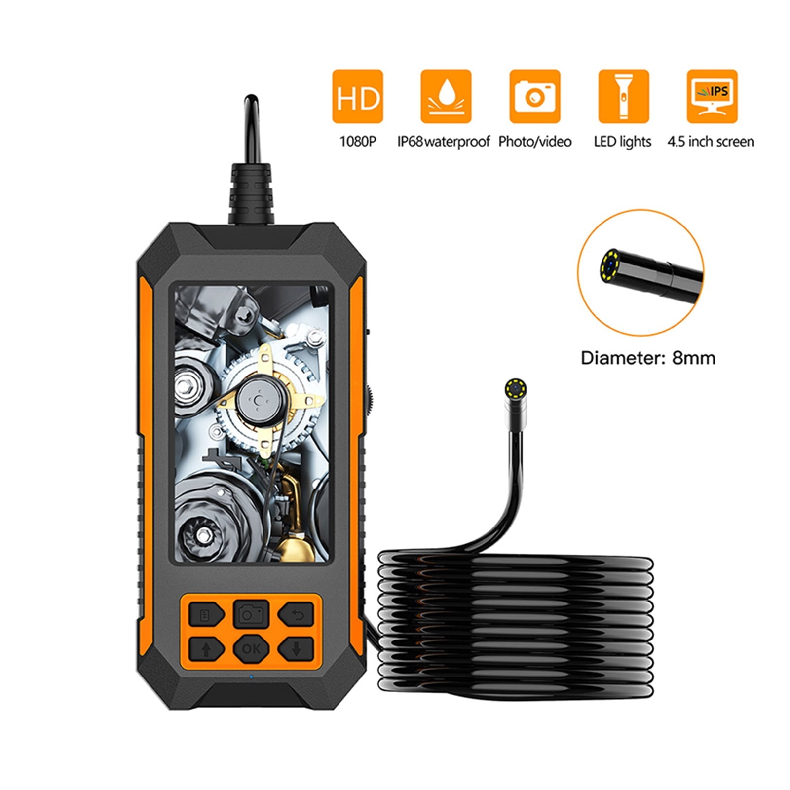 P70 8mm Single & Dual Lens Industrial Endoscope 1080P HD 4.5 " LCD Digital Inspection Camera WIth Hard Wire For Car Engine ,Various Applicable