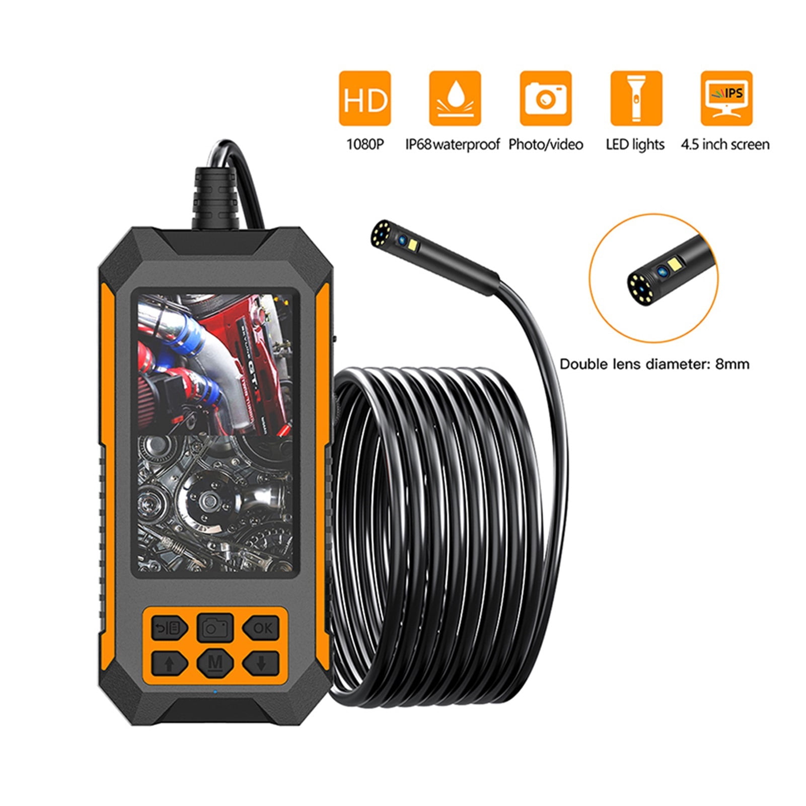 P70 8mm Single & Dual Lens Industrial Endoscope 1080P HD 4.5 " LCD Digital Inspection Camera WIth Hard Wire For Car Engine ,Various Applicable