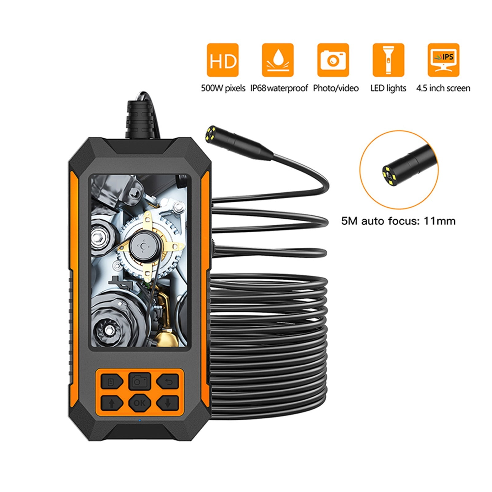 P70 8mm Single & Dual Lens Industrial Endoscope 1080P HD 4.5 " LCD Digital Inspection Camera WIth Hard Wire For Car Engine ,Various Applicable
