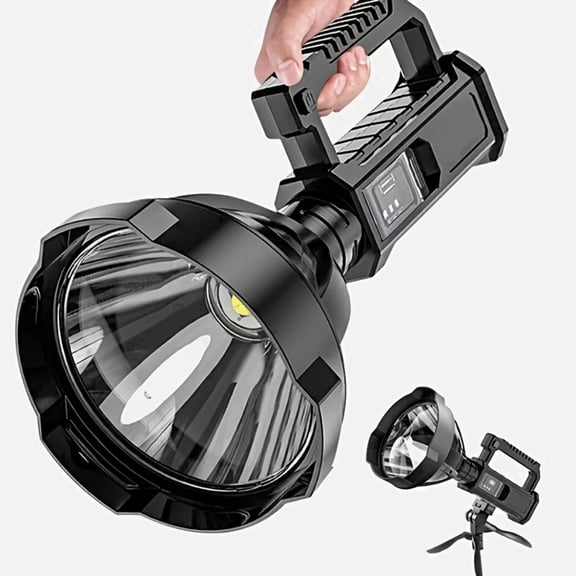 P70 LED Rechargeable Flashlight 25W 3000 Lumens with USB Output & Battery Indicator, Waterproof Handheld Spotlight with 360° Adjustable Stand for Camping, Hiking, Cycling, Fishing and Emergency Use