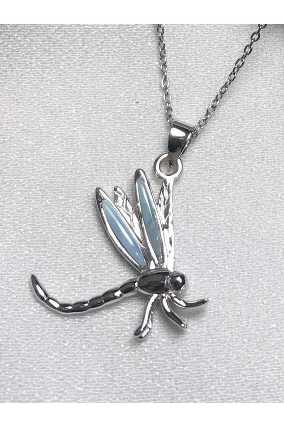 P7002S Dominican Republic Natural Caribbean Ocean Blue Larimar Dragonfly Sterling Silver Pendant Gift for Her