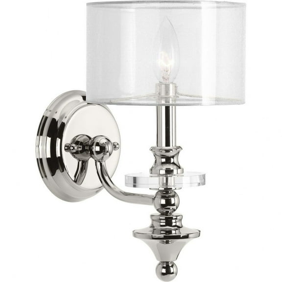 Progress Lighting Marche 1-Light Wall Sconce, Polished Nickel, Sheer Silver Organza Shade