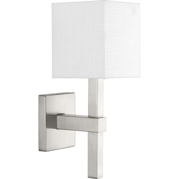 Progress Lighting Metro 1-Light Wall Sconce, Brushed Nickel, Linen Shade