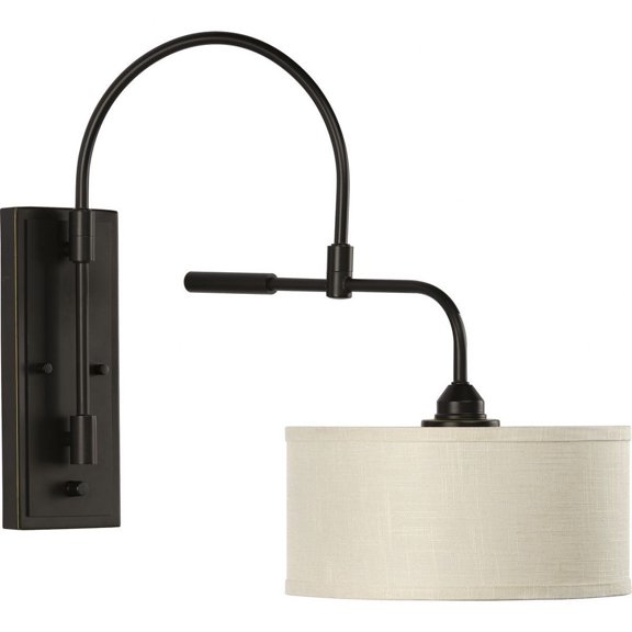 Progress Lighting Kempsey 1-Light Wall Bracket, Steel, Antique Bronze, Summer Linen Shade