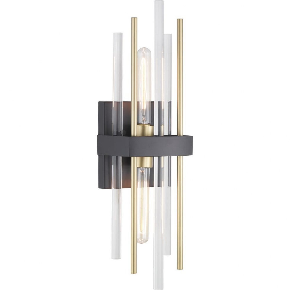 Elegant Orrizo Black Wall Sconce with Clear Glass and Golden Accents