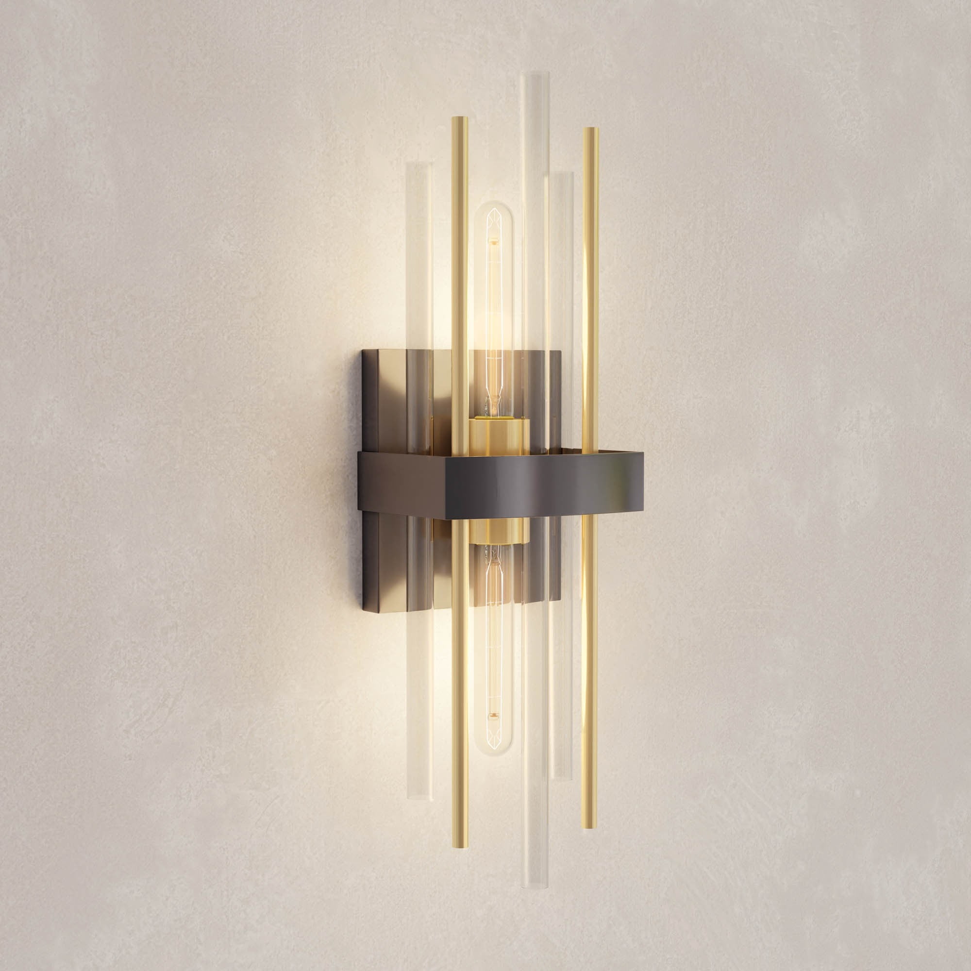 Elegant Orrizo Black Wall Sconce with Clear Glass and Golden Accents