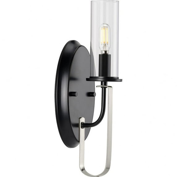 Progress Lighting Riley Collection One-Light Wall Bracket, Matte Black, Clear Glass Shade