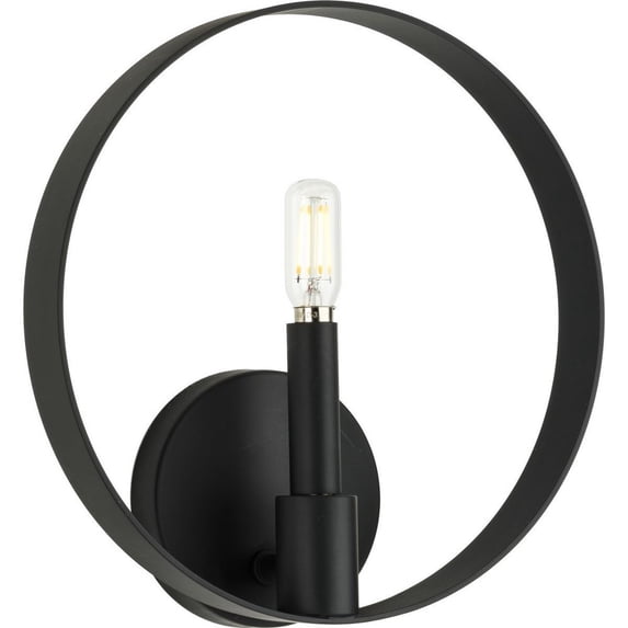 Progress Lighting Breckenridge 1-Light Wall Sconce, Matte Black, Steel, Modern Farmhouse Style