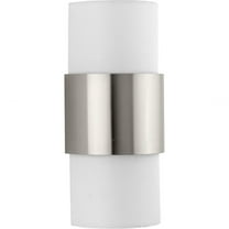Progress Lighting Silva Collection 2-Light Wall Sconce, Brushed Nickel, White Linen Shade