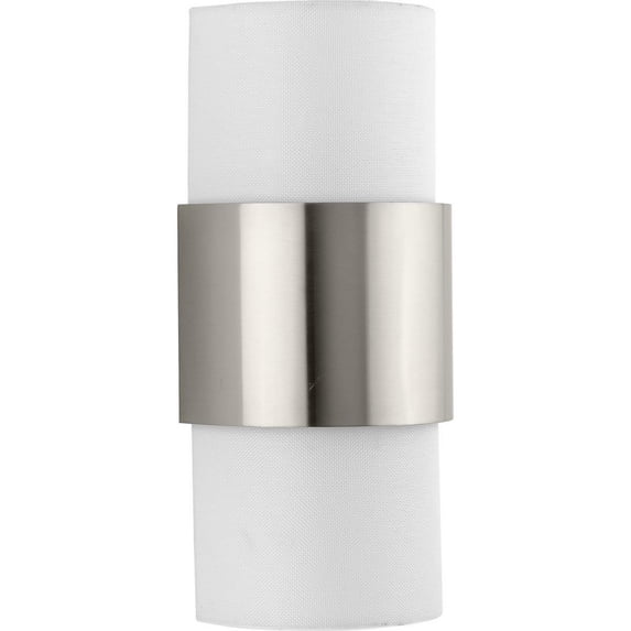 Progress Lighting Silva Collection 2-Light Wall Sconce, Brushed Nickel, White Linen Shade