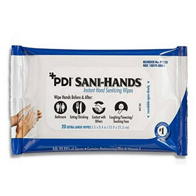 P71520 Sani-Hands Bedside Pack , Soft Pack, 20, Wipes By PDI
