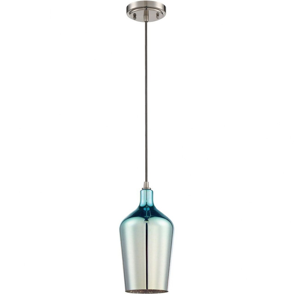 Brushed Polished Nickel Mini Pendant with Burst Glass Shade