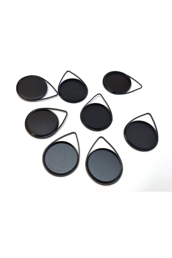 P771 - 10 pcs. Black Pendant Circle Posts Settings Bezels Tray Cabochons - 20mm Glue Pad Setting (Cameo Setting Diameter) - Teardrop
