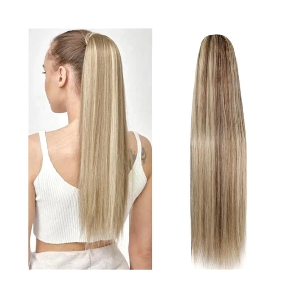 P8/613 Highlights Blonde Ponytail Extension 16-26 Inches Real Human Hair Straight Drawstring Ponytail Hairpiece