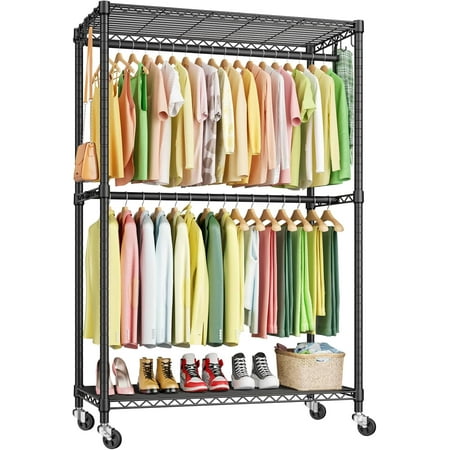 P8 Rolling Clothes Rack,Heavy Duty Clothing Racks for Hanging Clothes,Freestanding Garment Rack with Lockable Wheels,Portable Clothing Rack 45" W x 14" D x 80" H,Max Load 420LBS,Black