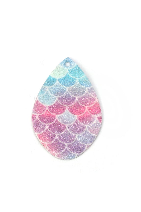 P896 - 10 pcs Multicolor Mermaid Scales Faux Leather Dangle Pendants - Sparkle - Teardrop - 55mm (2.2") - Double Sided