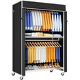 thumbnail image 1 of P8C Heavy Duty Clothes Rack（With Extended Width Design） Rolling Clothing Racks for Hanging Clothes with Lockable Wheels，51.2"W x 15.8"D x 80.5"H，Max Load 700LBS，White Rack with Black Cover, 1 of 7