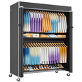 thumbnail image 1 of P8C Heavy Duty Clothes Rack（With Extended Width Design） Rolling Clothing Racks for Hanging Clothes with Lockable Wheels，51.2"W x 15.8"D x 80.5"H，Max Load 700LBS，Black Rack with Black Cover, 1 of 7