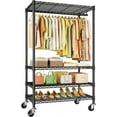 thumbnail image 1 of P9 Rolling Clothes Rack Heavy Duty, Clothing Racks for Hanging Clothes, 4 Tiers Garment Rack with Wheels, Metal Portable Closet Rack, 35.5" L X 15.8" W X 80.5" H, Max Load 445 LBS, Black, 1 of 8