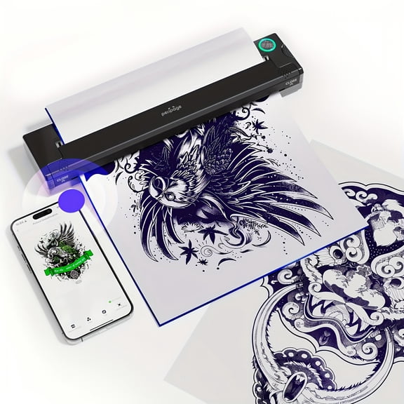 P90 Portable Tattoo Stencil Printer Compatible for iOS/Android & PC, Mini Thermal Printer with 5pcs Tattoo Transfer Paper - for DIY Tattoo Stencil Printer, Smartphone/Pc Thermal Printer