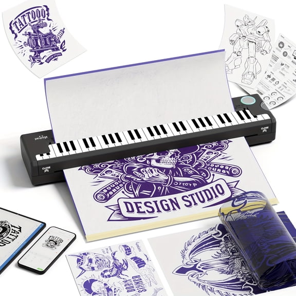P90 Portable Tattoo Stencil Printer Compatible for iOS/Android & PC, Mini Thermal Printer with 5pcs Tattoo Transfer Paper - for DIY Tattoo Stencil Printer, Smartphone/Pc Thermal Printer