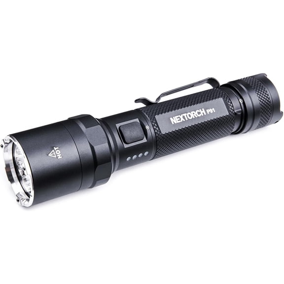 P91 Tactical Flashlight High Lumens 5000 Lumens Dual Switch Rechargeable Flashlight with 6 Modes & Strobe & Ceramic Glass Breaker for Night Duty Breakout Operations Tactical Training etc