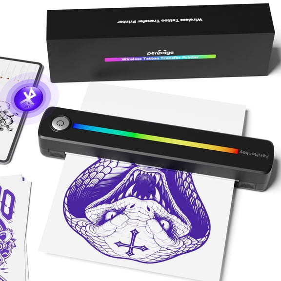 P91S Wireless Tattoo Transfer Stencil Printer Bluetooth Thermal Tattoo Printer, Ink-Free Portable Tattoo Machine for Artists & Beginners, Phone/PC Compatible
