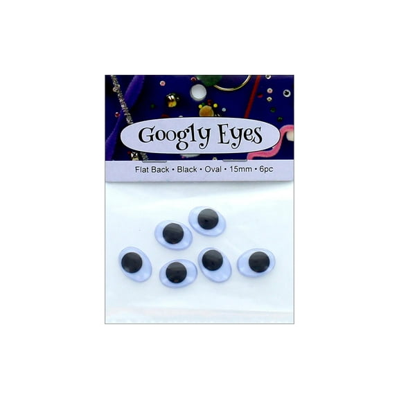 PA Ess Flat Back Eyes Oval 15mm 6pc Black (6 packs)