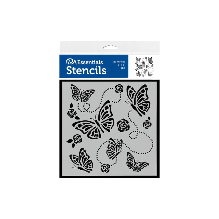 PA Essentials Stencil Butterflies for Painting on Wood, Canvas, Paper,  Fabric, Wall and Tile, Reusable DIY Art and Craft Stencils for Painting,  6x6 Inches 