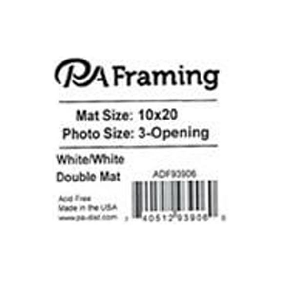 PA Framing Mat Double 10"x 20" 3-Openings White Core White/White