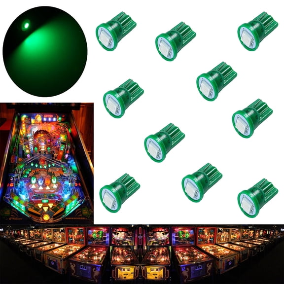 HYUGA LED 10PCS #555 T10 1SMD LED 6.3V DC Wedge Pinball Machine Bulb (Green, 10 Bulbs)