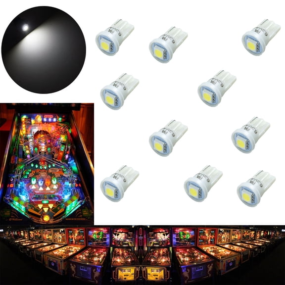 HYUGA LED 10PCS #555 T10 1SMD LED 6.3V DC Wedge Pinball Machine Bulb (White, 10 Bulbs)