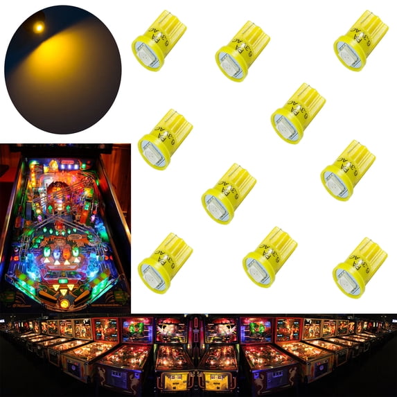 HYUGA LED 10PCS #555 T10 1SMD LED 6.3V DC Wedge Pinball Machine Bulb (Yellow, 10 Bulbs)