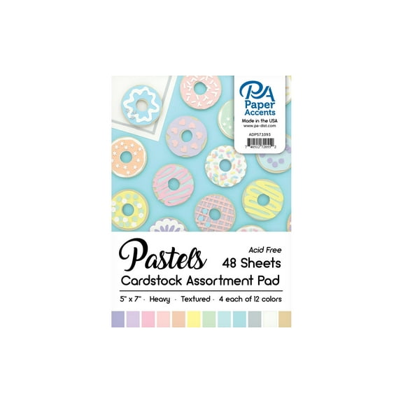 PA Paper Accents Cardstock Pad 5" x 7" Pastel Assortment, Heavy, 48pc