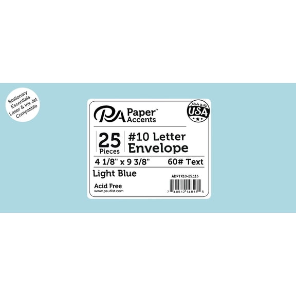 PA Paper Accents Envelope #10 Letter, Light Blue, 9.25" x 4", 25pc