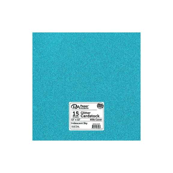 PA Paper Accents Glitter Cardstock 12" x 12" Iridescent Sky, 85lb colored cardstock paper for card making, scrapbooking, printing, quilling and crafts, 15 piece pack