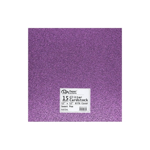 PA Paper Accents Glitter Cardstock 12" x 12" Sweet Pea, 85lb colored cardstock paper for card making, scrapbooking, printing, quilling and crafts, 15 piece pack