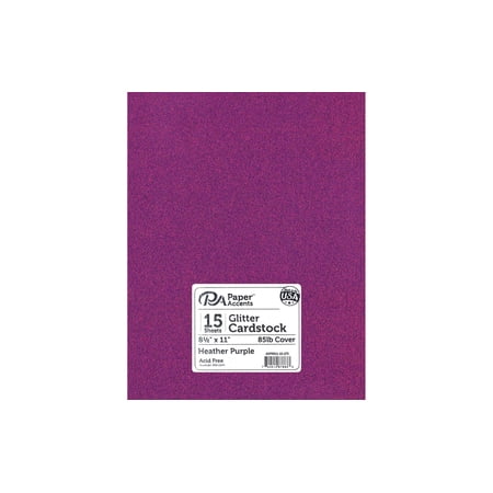 PA Paper Accents Glitter Cardstock 8.5" x 11" Heather Purple, 85lb colored cardstock paper for card making, scrapbooking, printing, quilling and crafts, 15 piece pack