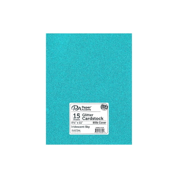 PA Paper Accents Glitter Cardstock 8.5" x 11" Iridescent Sky, 85lb colored cardstock paper for card making, scrapbooking, printing, quilling and crafts, 15 piece pack