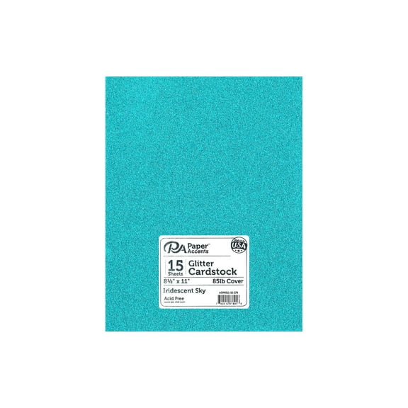PA Paper Accents Glitter Cardstock 8.5" x 11" Iridescent Sky, 85lb colored cardstock paper for card making, scrapbooking, printing, quilling and crafts, 15 piece pack