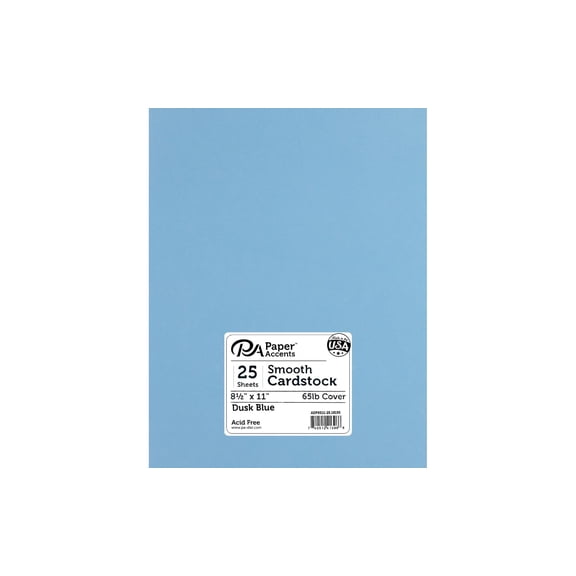 PA Paper Accents Smooth Cardstock 8.5" x 11" Dusk Blue, 65lb colored cardstock paper for card making, scrapbooking, printing, quilling and crafts, 25 piece pack