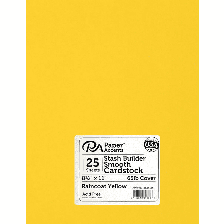 PA Paper Accents Stash Builder Cardstock 8.5 x 11 Raincoat Yellow, 65lb colored  cardstock paper for card making, scrapbooking, printing, quilling and  crafts, 25 piece pack 