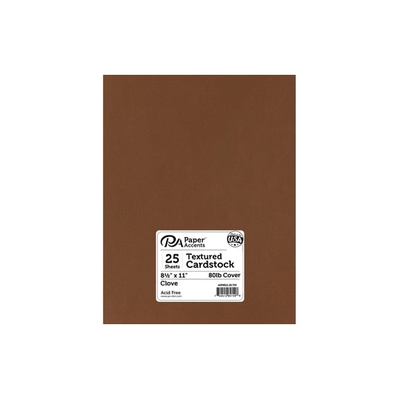 PA Paper Accents Textured Cardstock 8.5 x 11 Clove, 80lb colored cardstock paper for card making, scrapbooking, printing, quilling and crafts, 25 piece pack
