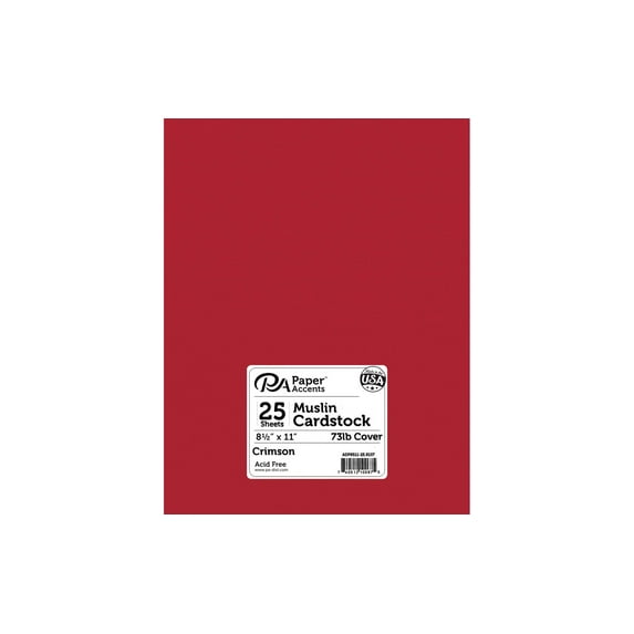 PA Paper Accents Textured Cardstock 8.5" x 11" Crimson, 73lb colored cardstock paper for card making, scrapbooking, printing, quilling and crafts, 25 piece pack