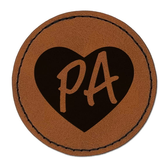 PA Pennsylvania State in Heart 2.5" Faux Leather Round Engraved Iron-On Patch - Brown