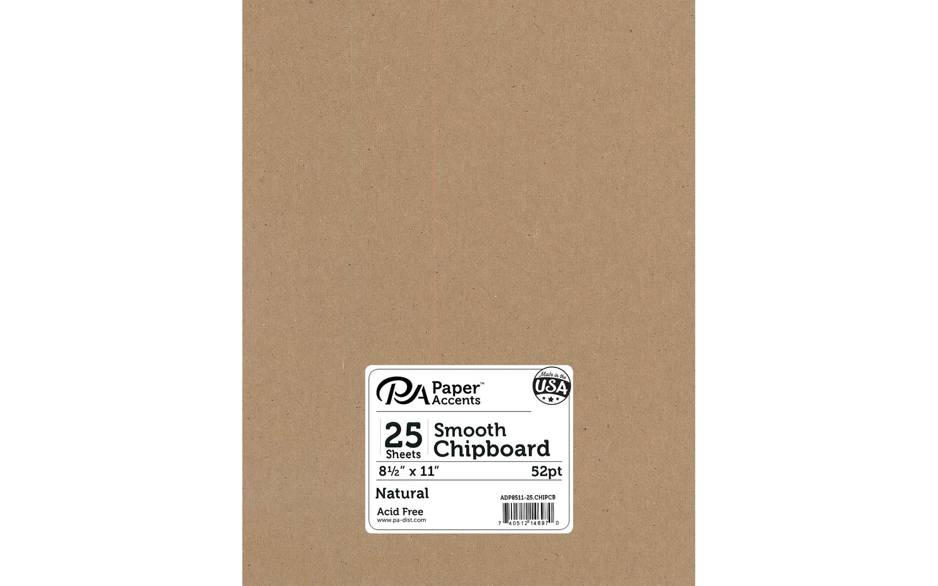 PA Vinyl Paper Accents Chipboard Card Stock, Heavy Weight, Natural Kraft, 8.5in x 11in, 25 Sheets